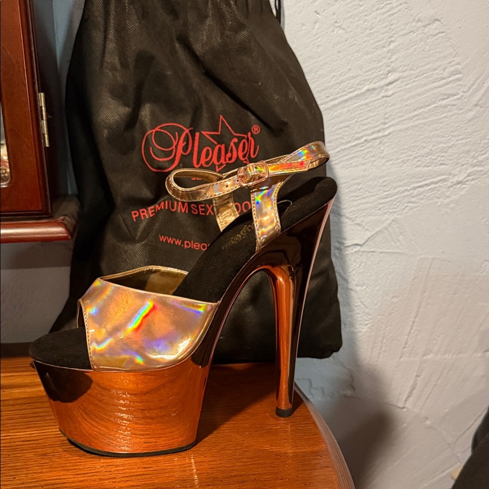 Pleaser Iridescent Rose Gold Platform Heels